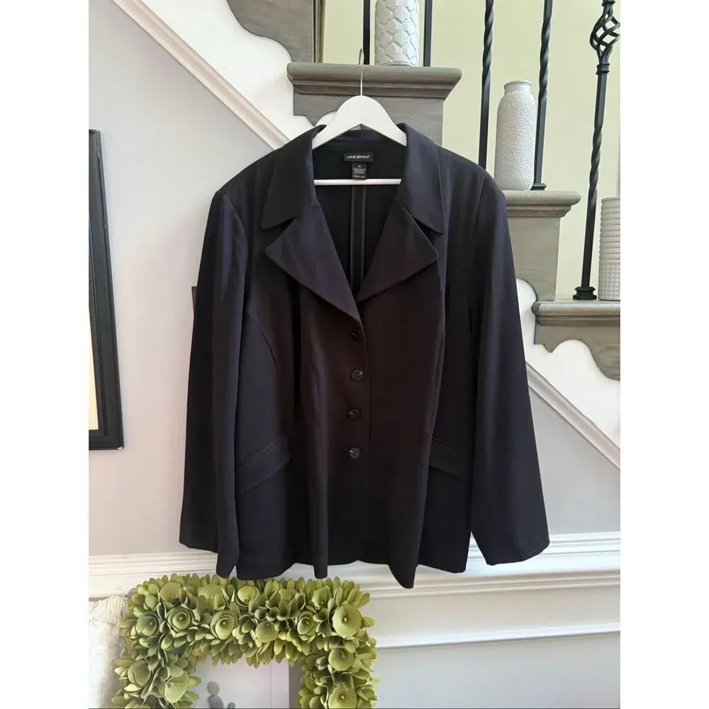 Lane Bryant Black Wide Lapel Single Button Blazer sz 26 EUC